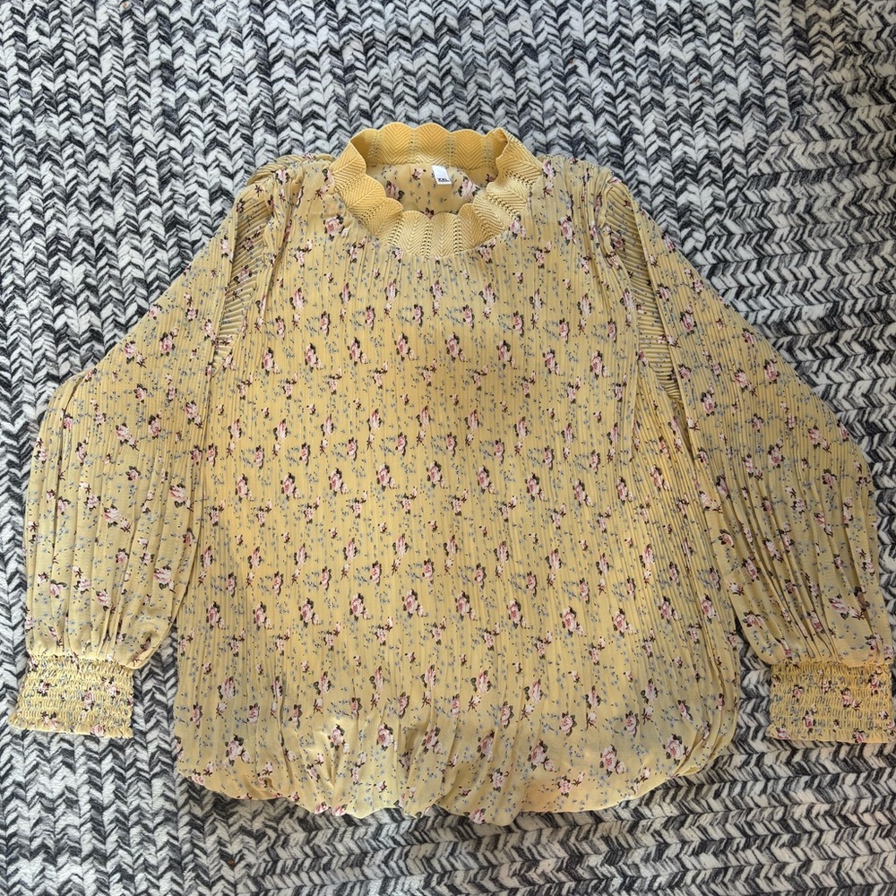 Butter Yellow Floral Spring Blouse Women’s XL Easter Fairy Core Coquette